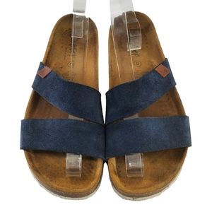 BioStep Suede Leather Double Strap Slip On Sandal Slides Blue Made in Spain Sz 9